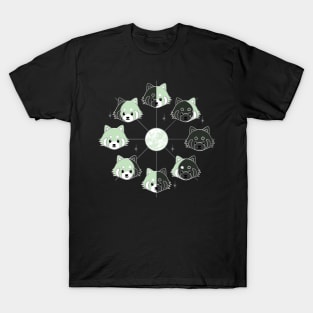 Kawaii Red Panda Phases of the Moon in Aesthetic Sage Green T-Shirt